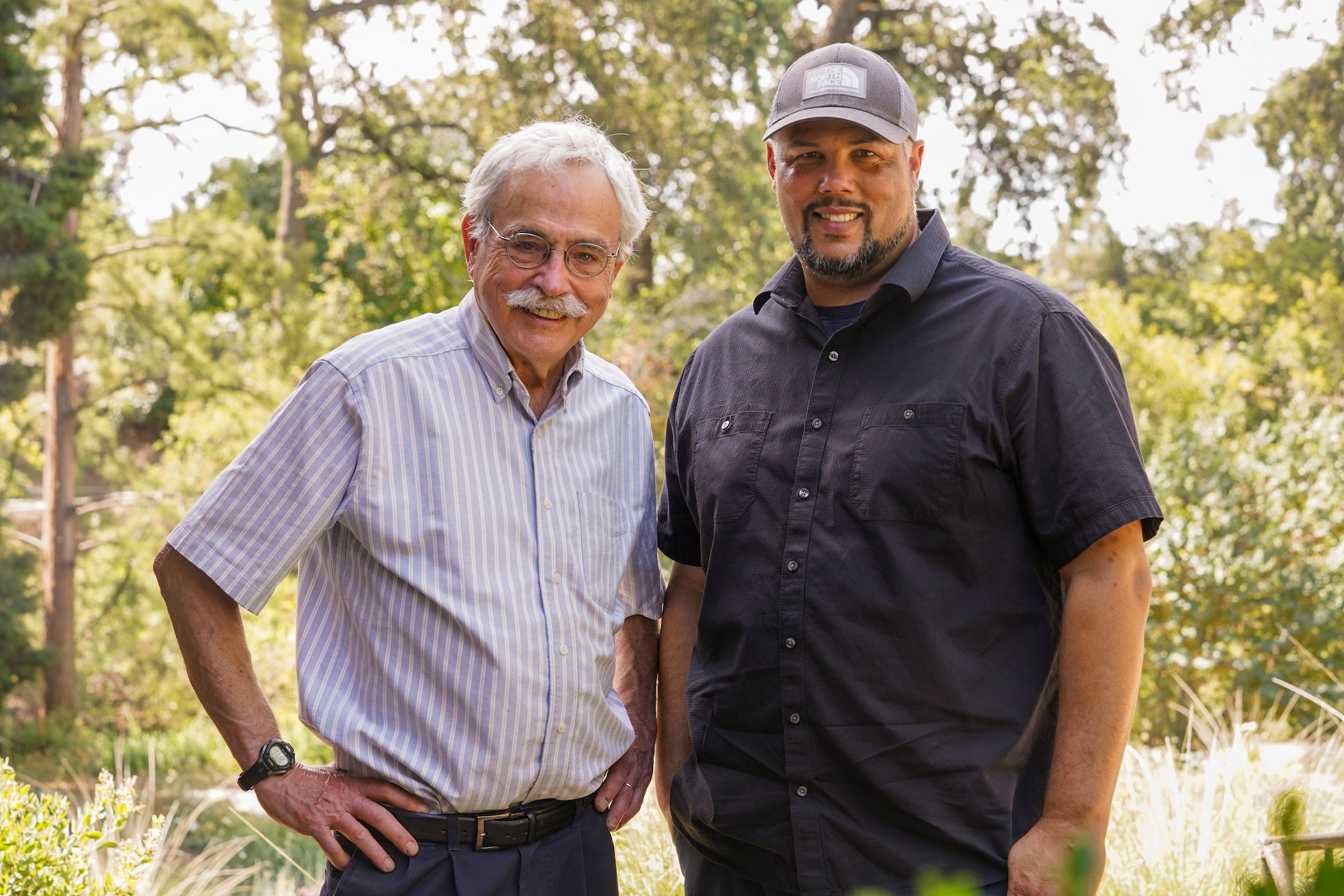 Peter Moyle, left,  and Levi Lewis in UC Davis Arboretum