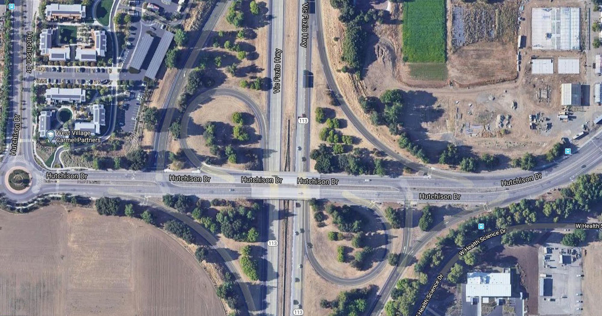Existing Hutchison Drive-Highway 113 junction, aerial view