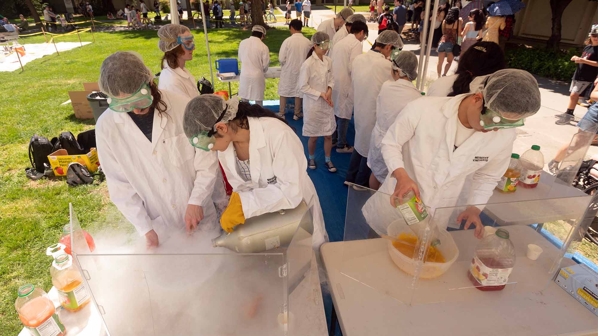 Students make ice cream with liquid nitrogen.
