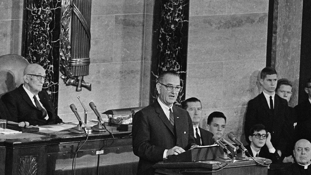 President Lyndon Johnson addresses Congress in 1964 at his State of the Union speech