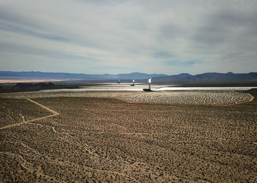 Solar facility aerial in Mojave desert