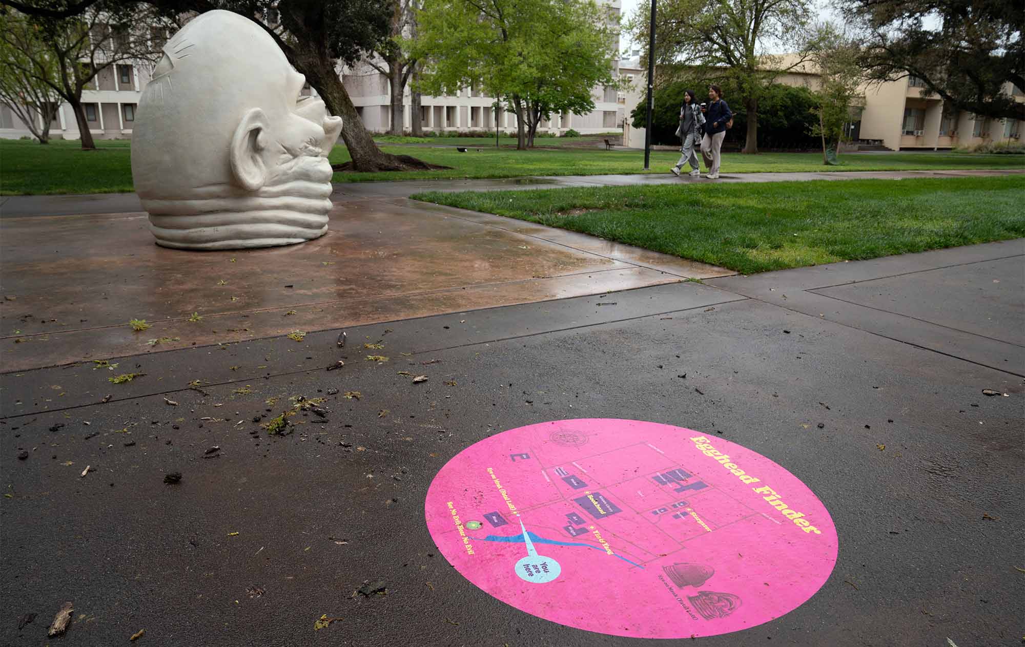 Decal on ground shows map of Egghead locations