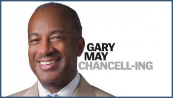 Chancell-ing logo with photo of Chancellor Gary S. May