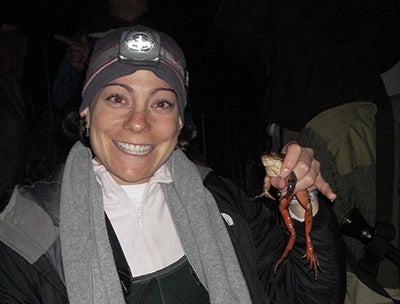 Sarah Ross Arrouzet holding a frog
