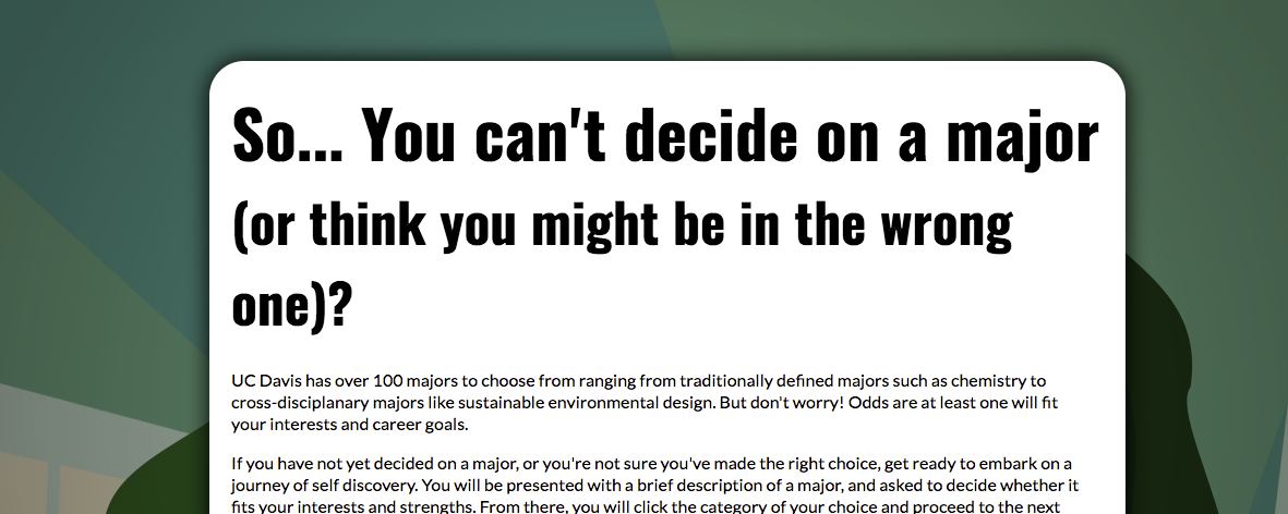 Screenshot of computer screen that says, "So... You can't decide on a major"