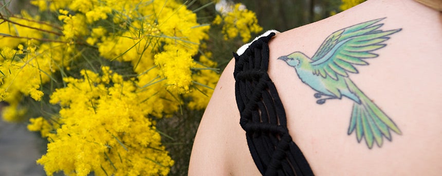 Bird tattoo on a woman's shoulder