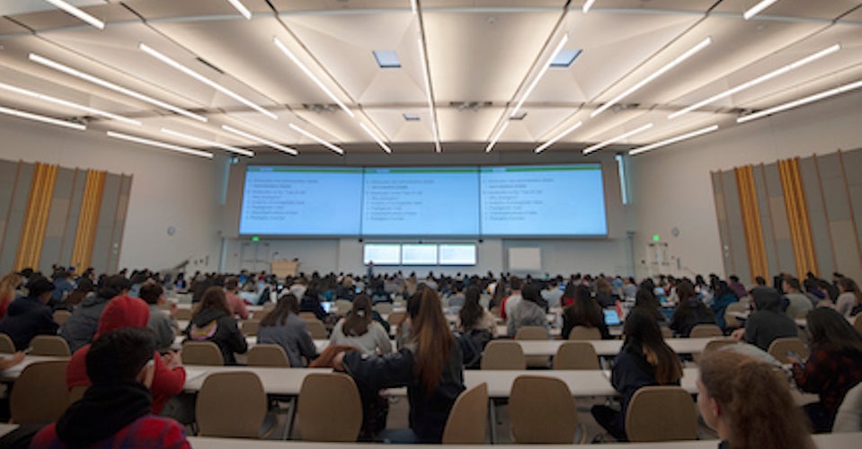 The new California Hall at UC Davis has nearly 600 seats with a bevy of technology. The room had its first run of classes on January 7, 2019.