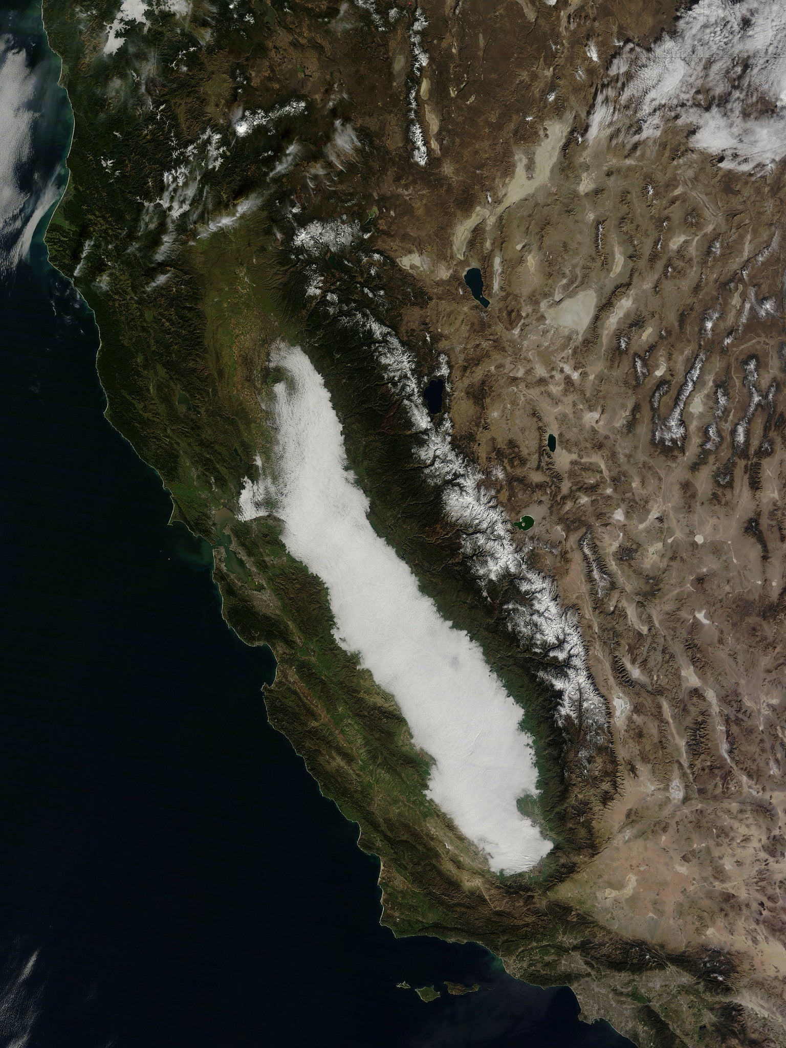 Aerial NASA image of clouds over California