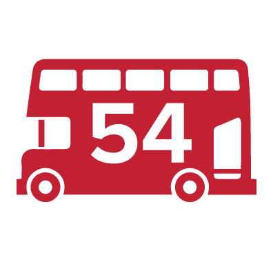 Graphic: Unitrans vintage double-decker bus, with number 54