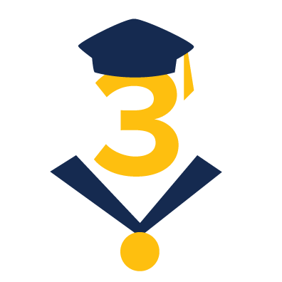 Graphic: Academic with cap and medal, with number 3
