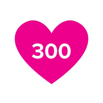Icon for Camp Kesem: Pink heart with "300" for number of campers
