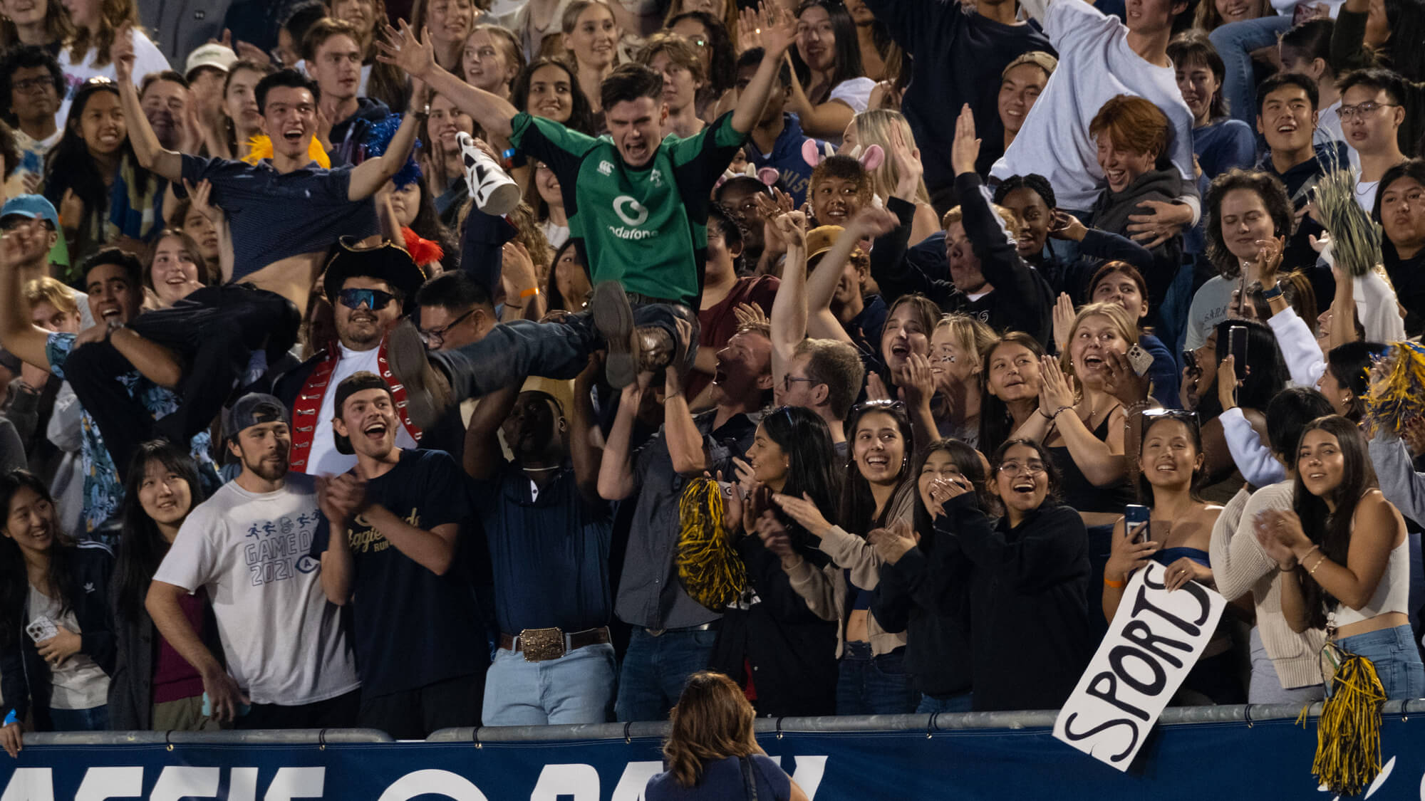 Aggie Pride on full display as UC Davis students rally with vibrant enthusiasm at a university athletics event. (UC Davis Athletics)