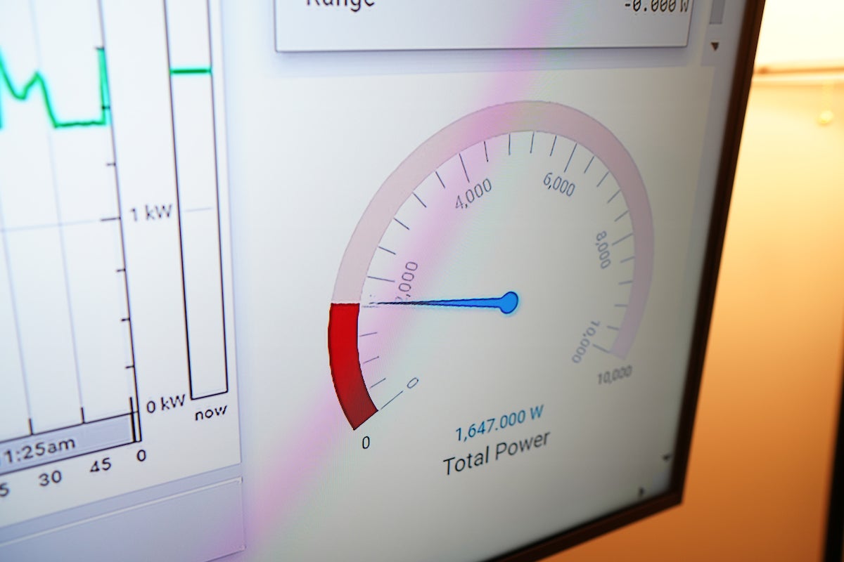 Closeup of graphs on screen monitoring home energy use