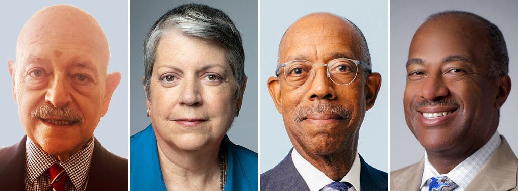 3 UC presidents and Chancellor Gary S. May, all headshots