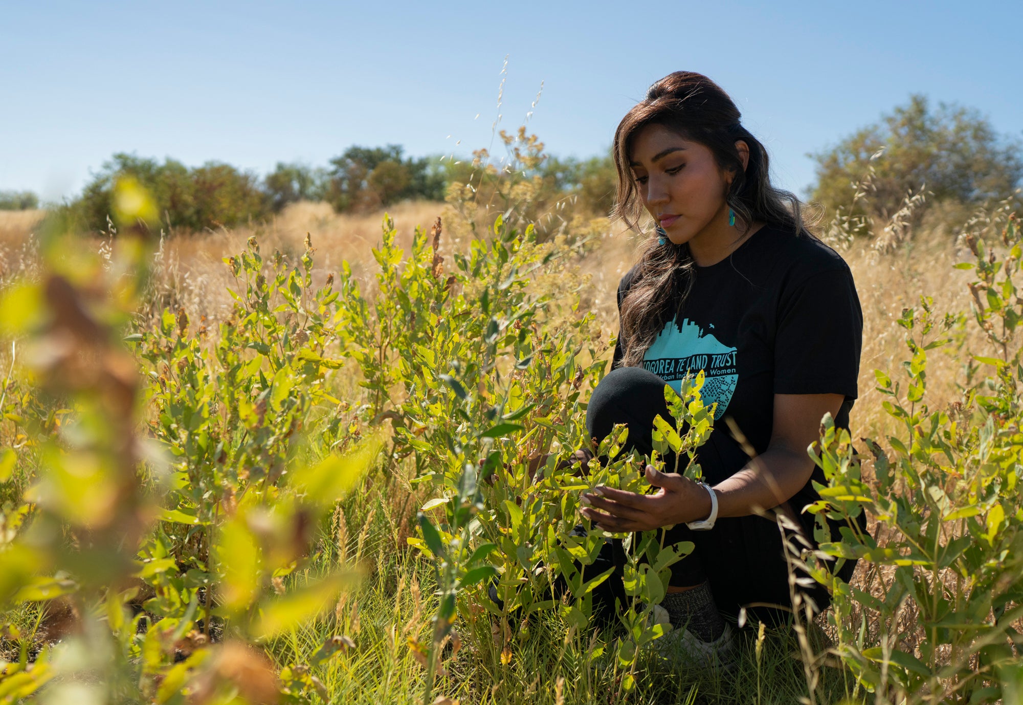 Native American woman Melinda Adams in field