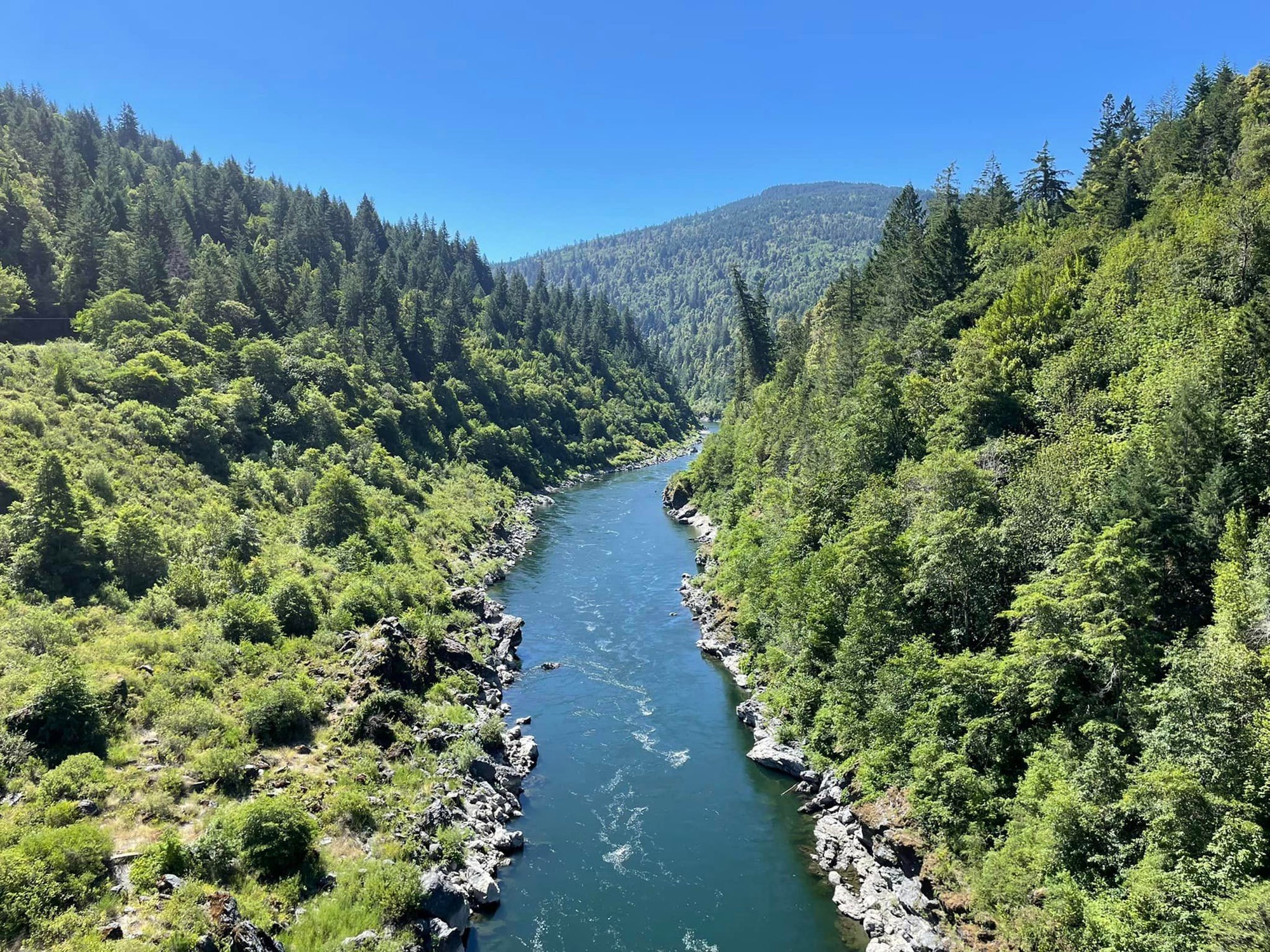 Aerial of Klamath River on sunny day