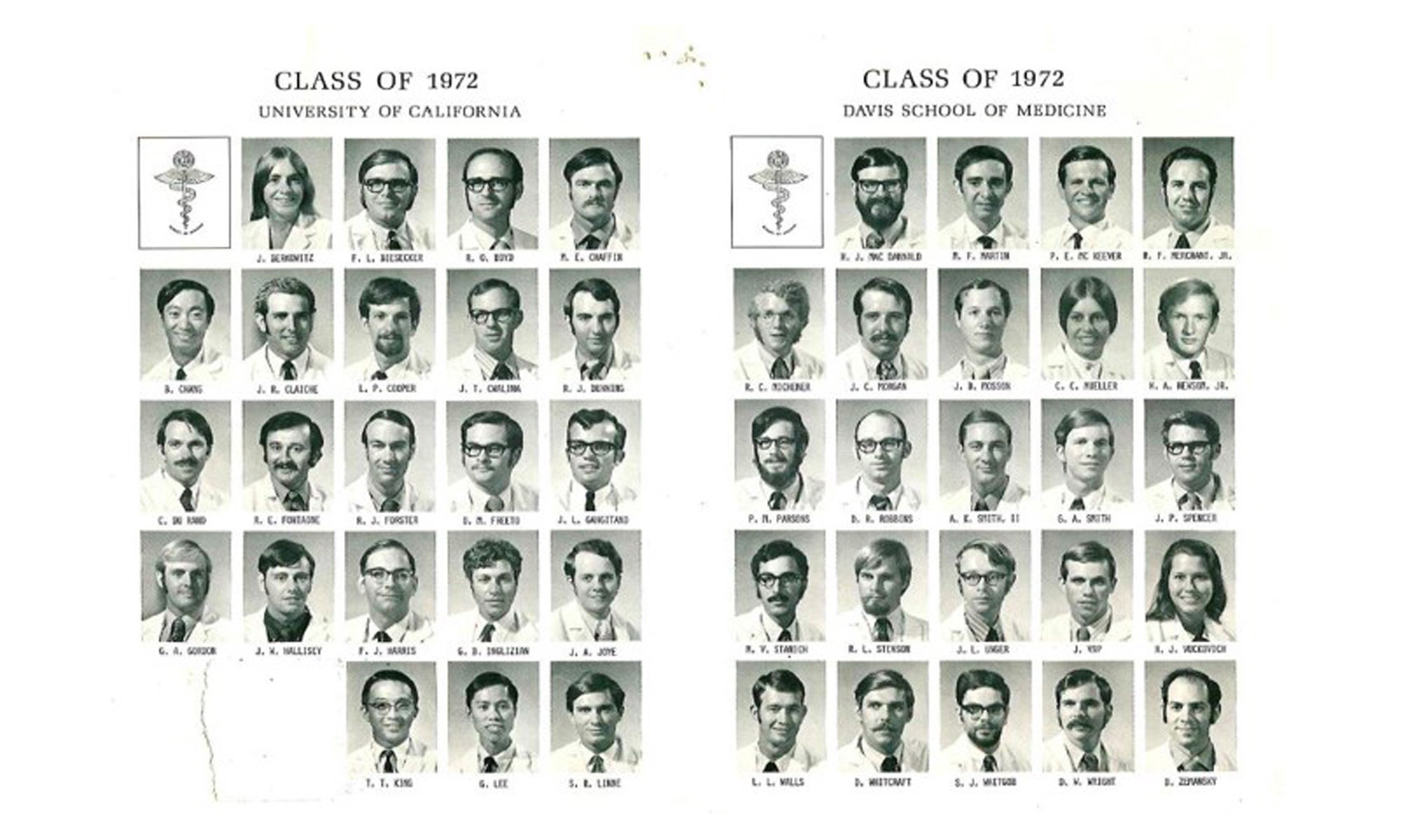 Yearbook photos of medical students from 1972