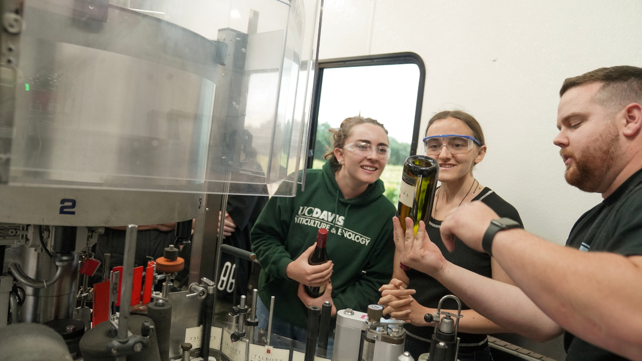 Left to right: Julia Bell, a fourth year Viticulture and Enology major. Lisa Sophie Jerusalem, a first year exchange student from Germany and Adam Halsey from Halsey Bottling.