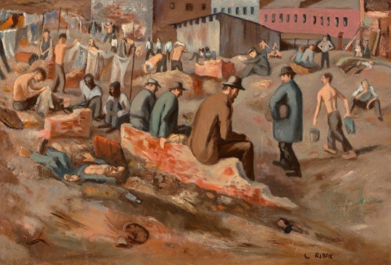 Painting of people working