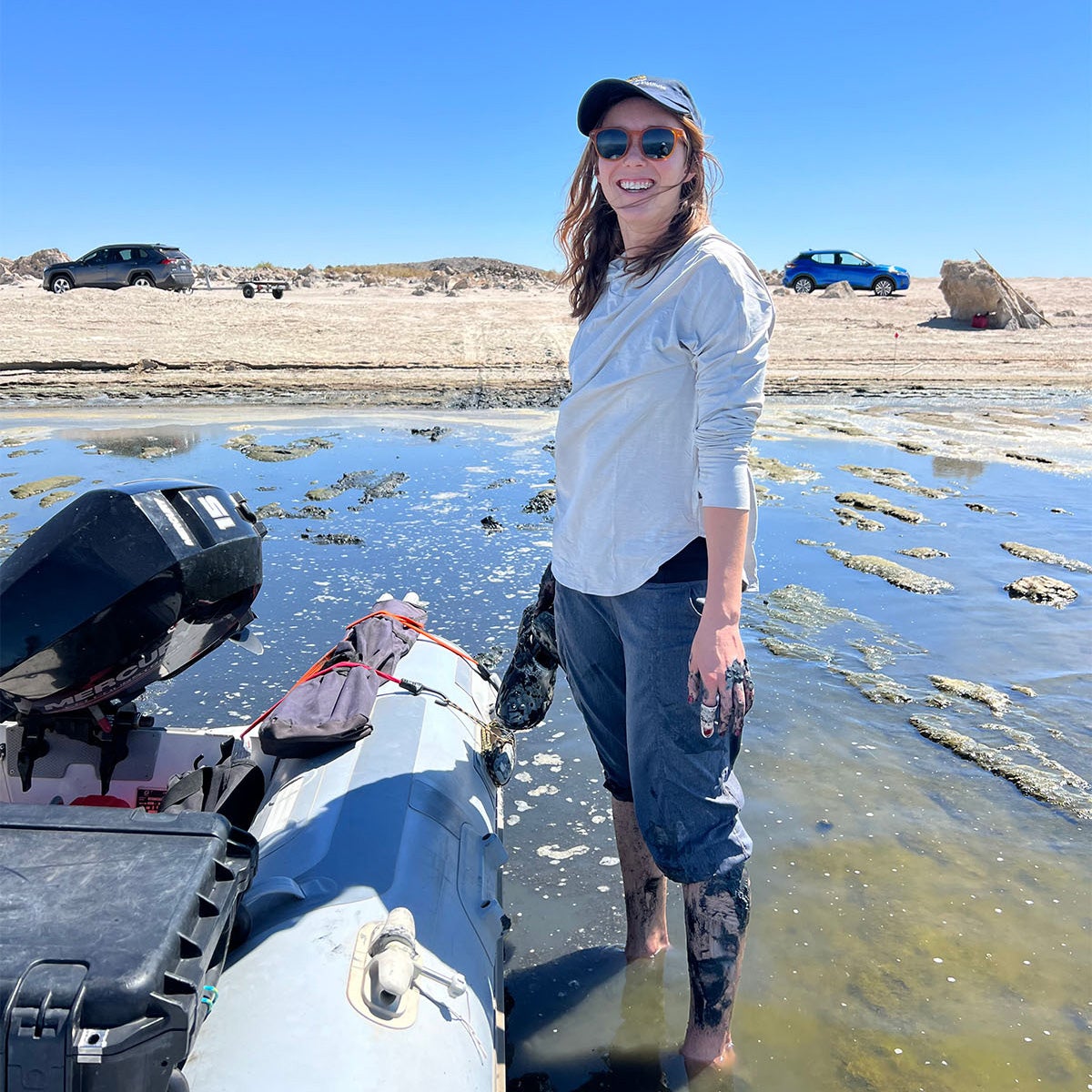 Scientist Meg Slattery in the field at the Salton Sea