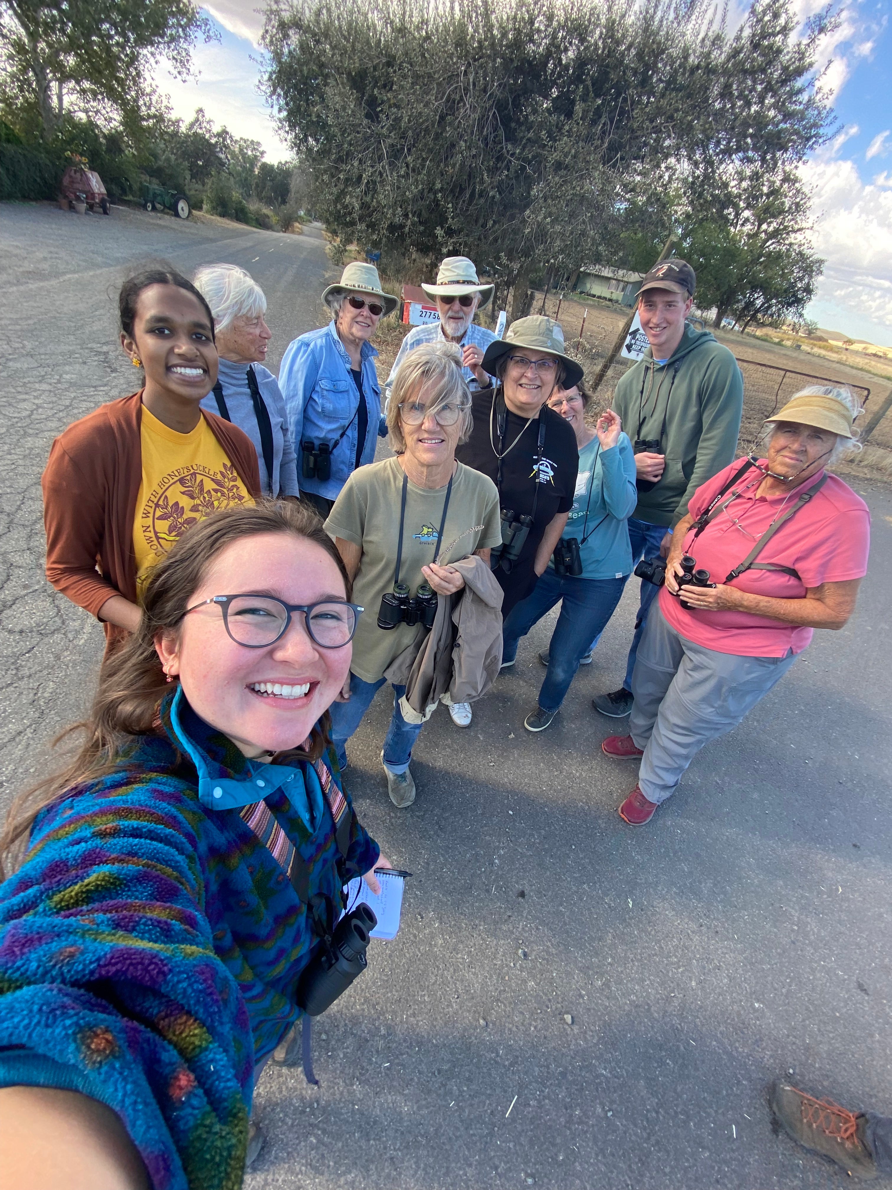Malia Reiss takes selfie with members of Yolo Audubon Society