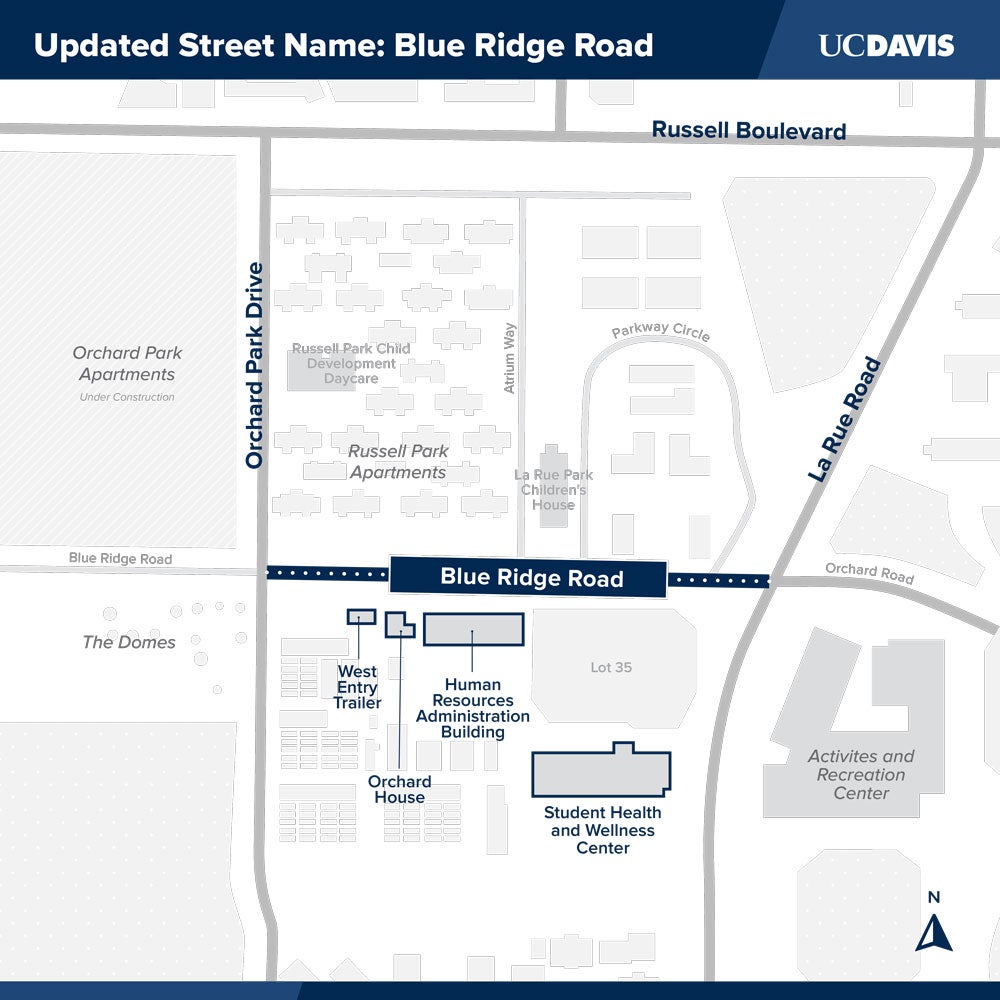 Map showing street name change to "Blue Ridge Road," effective July 1, 2022