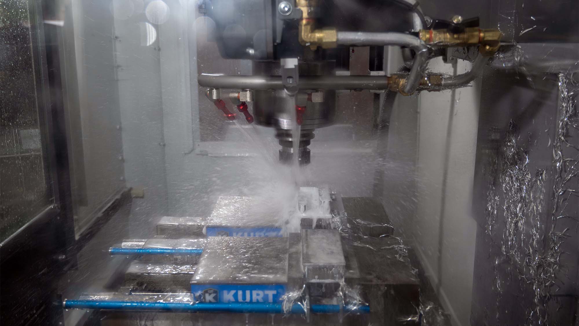 CNC machine shoots jets of water
