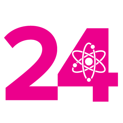 Factoid icon "24" with nuclear symbol for science