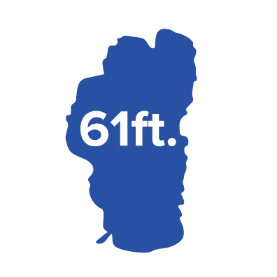 Graphic: Lake Tahoe outline in blue, with "61 ft."