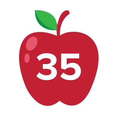 Red apple with "35" inside