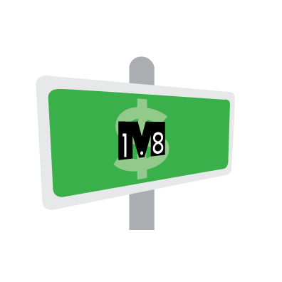 Graphic: green street sign with 1.8 inserted into the letter "M"
