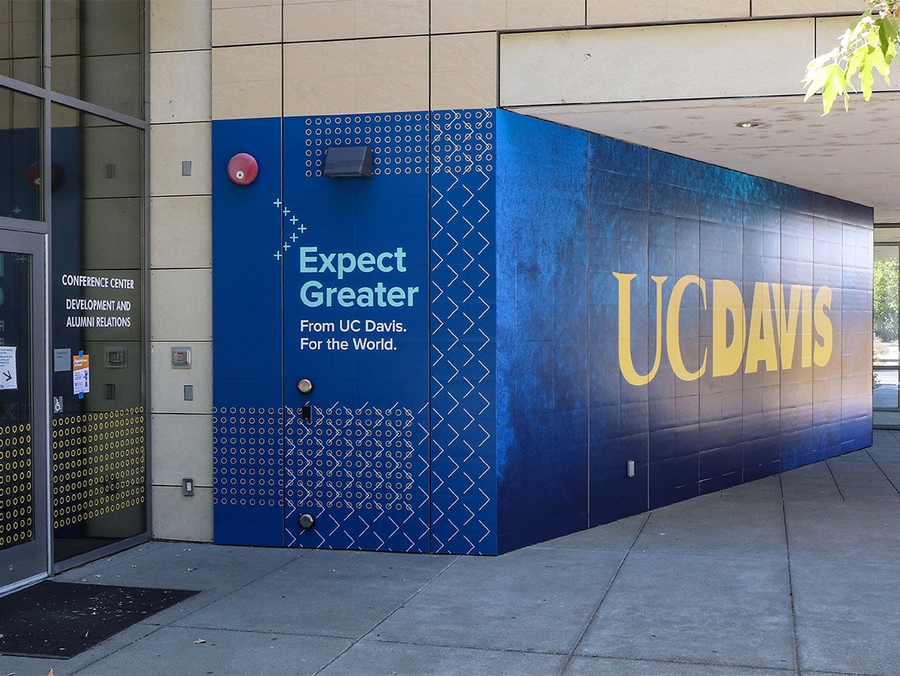 Blue wall wrap graphics on the Conference Center