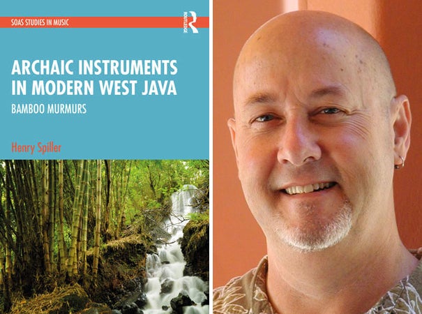 Henry Spiller headshot, UC Davis faculty, and "Archaic Instruments" book cover