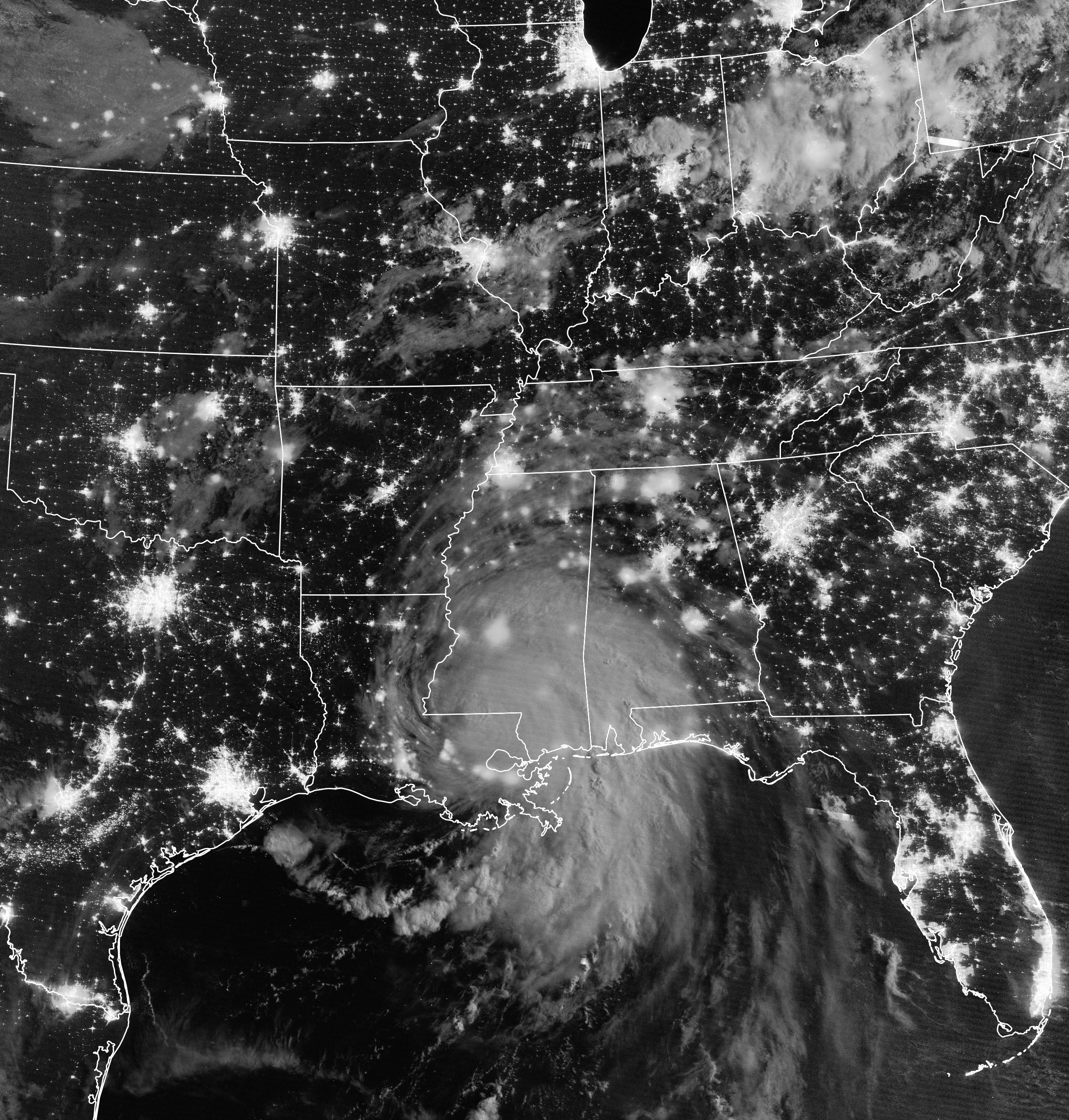 Hurricane Ida comes ashore in Lousiana, satellite image map of region