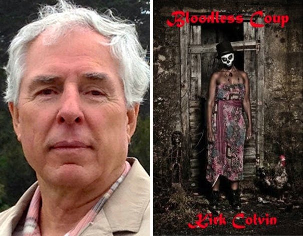 Kirk Colvin, UC Davis alumnus, headshot, and "Bloodless Coup" book cover