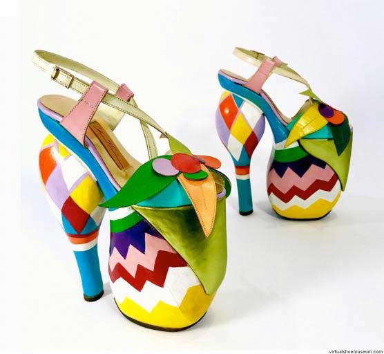 Multi-colored, high-heeled shoes