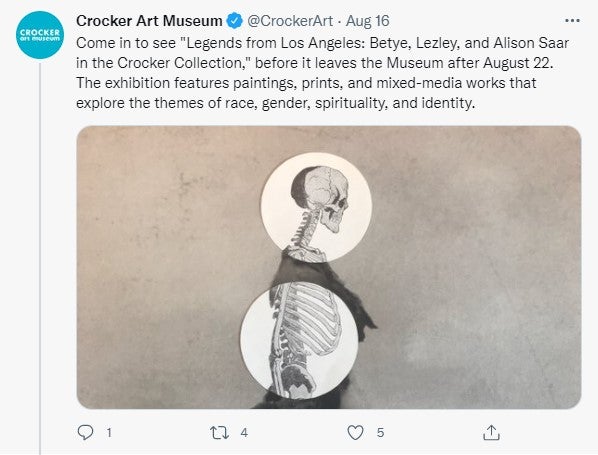 Tweet of artwork at the Crocker