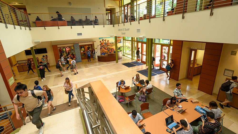 students study in student community center 