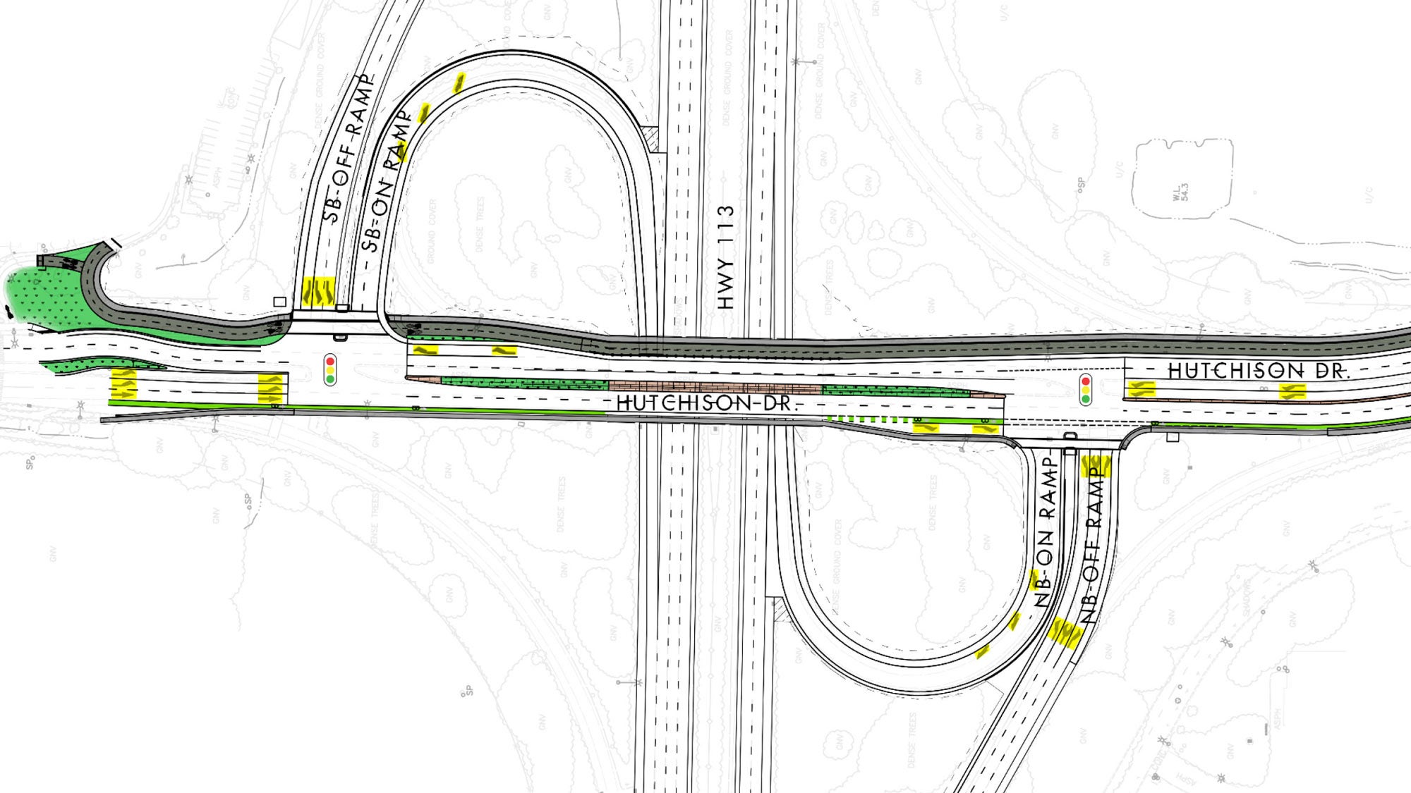 Hutchison Drive drawing shows new ramps and squared intersections.