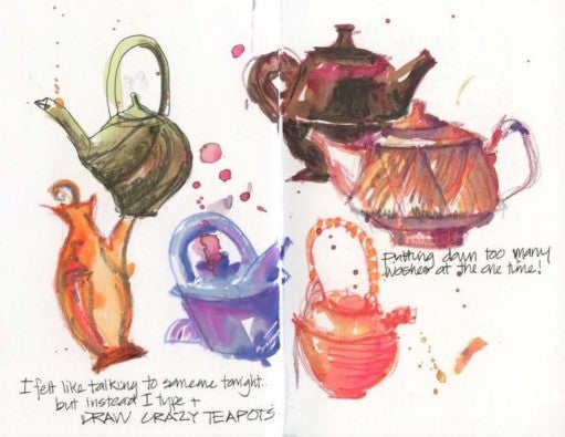 Illustration in color of tea vessels of various types