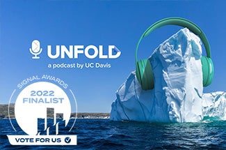 "Unfold" promotional graphic: iceberg equipped with headphones