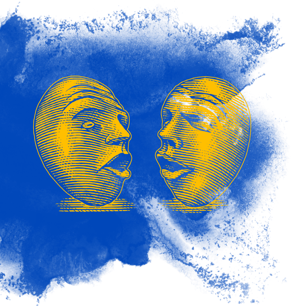 two illustrated eggheads