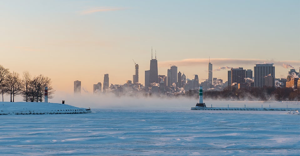 Sunrise photo of the historic 2019 Polar Vortex weather event in Chicago, Illinois. (Getty Images)