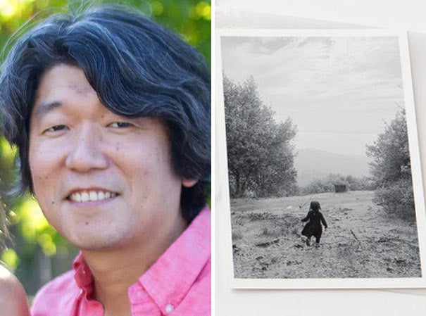 Young Suh, UC Davis faculty, and image of his daughter in field from "Dear Mother"