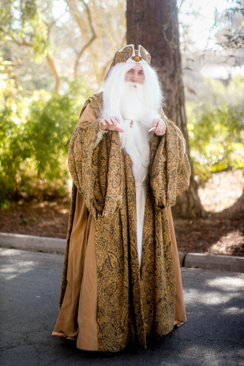 A Department of Theatre and Dance costumes inspired by Dumbledore from Harry Potter.