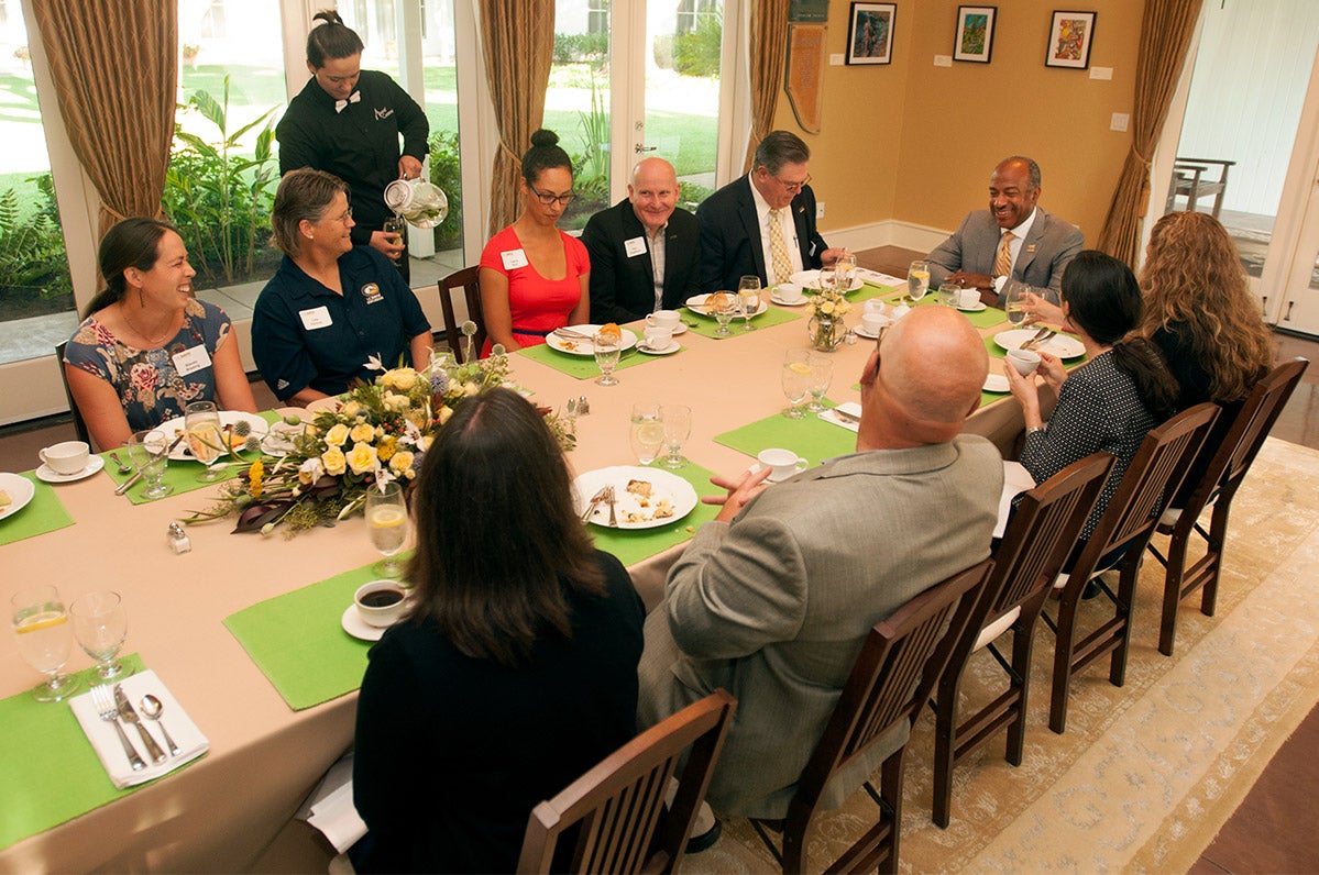 Chancellor May hosts breakfast at his official residence