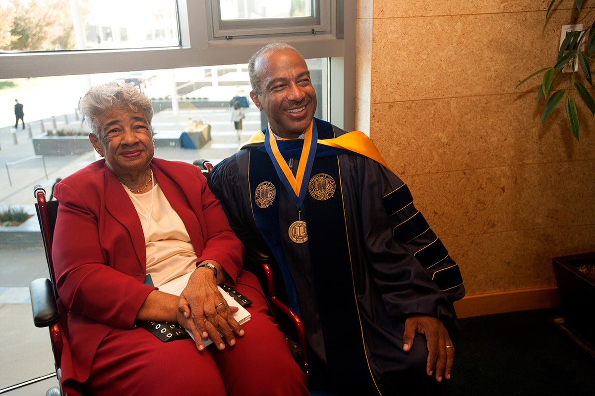 Chancellor Gary S. May and his mother, Gloria.