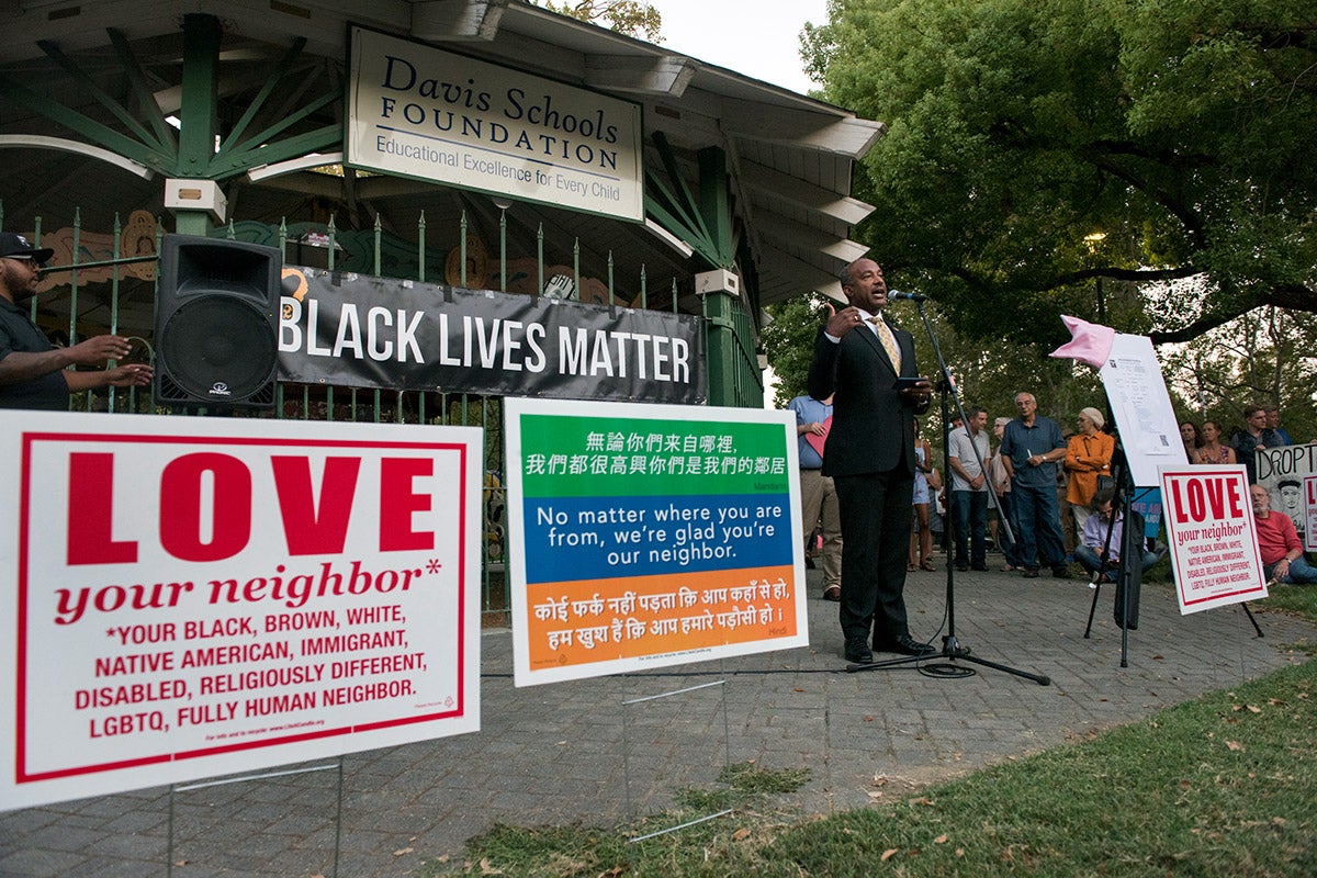 Chancellor Gary S. May speaks at a Unity Rally.
