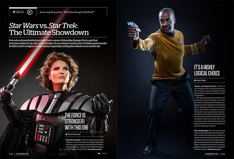 A magazine spread showing Gary May in a Star Trek uniform.