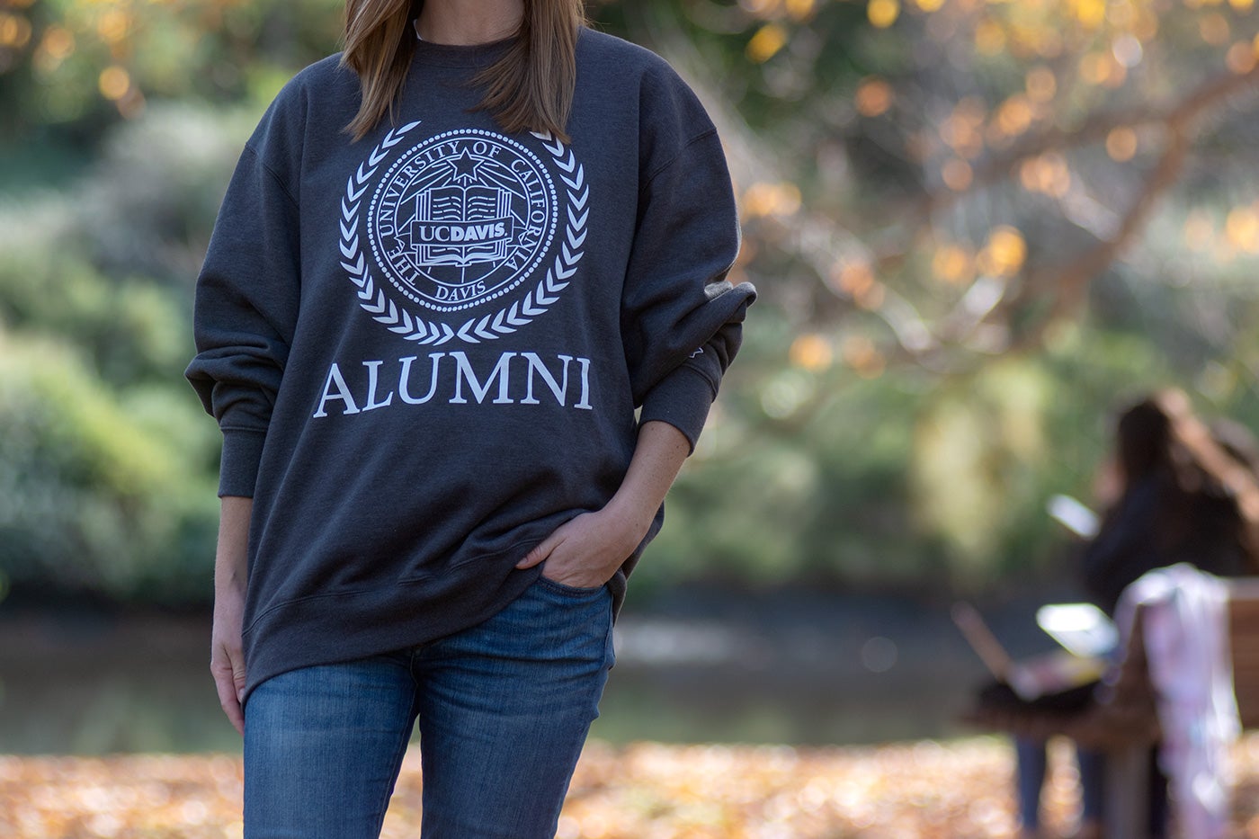 UC Davis alumni logo on sweater